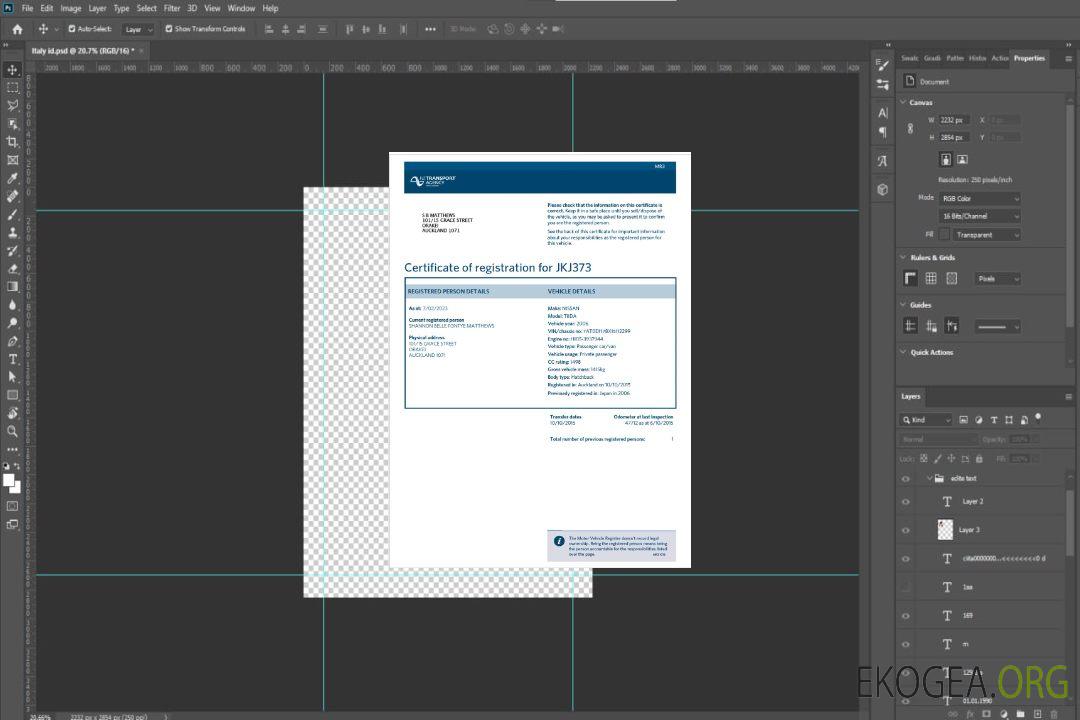 Certificat d'immatriculation du véhicule en Nouvelle-Zélande template